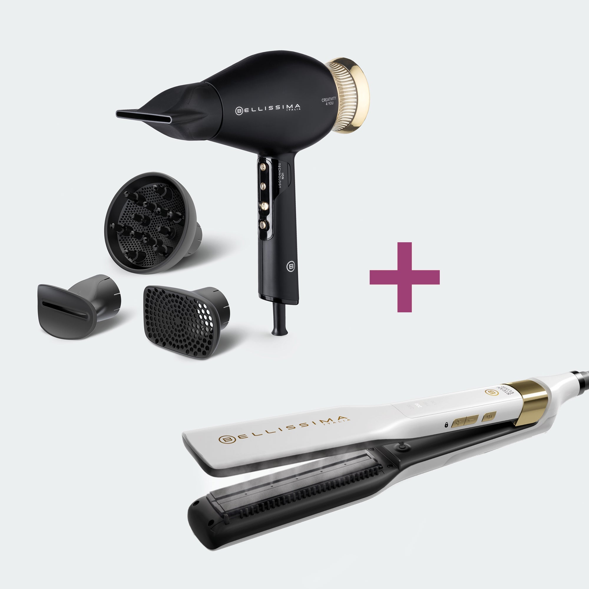 Kit asciugacapelli professionale con accessori Creativity 4 You® e piastra a vapore professionale Steam Elixir®