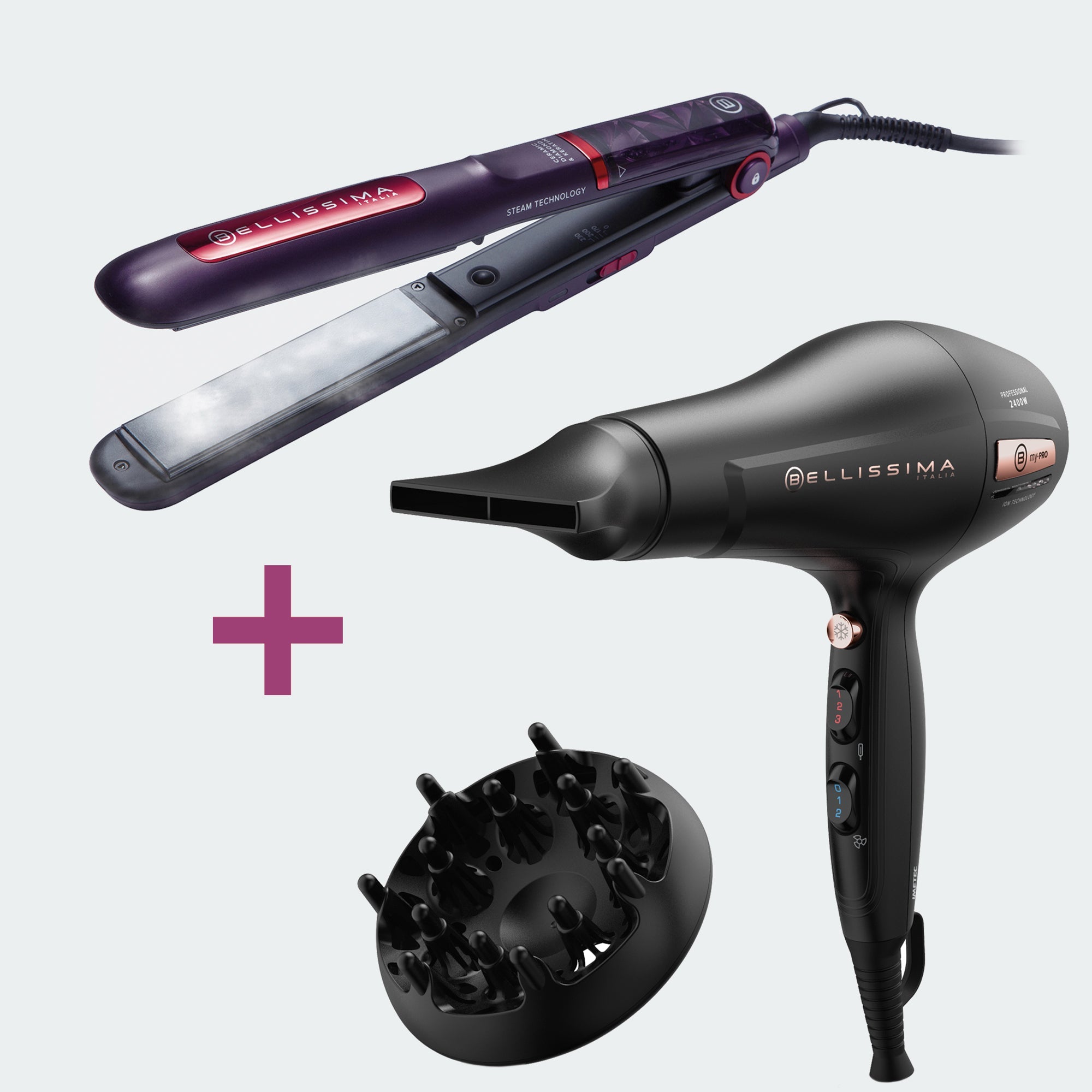 Kit piastra a vapore con Ceramic Diamond & Keratin Cyber Glam® e asciugacapelli professionale con ioni P3 3400