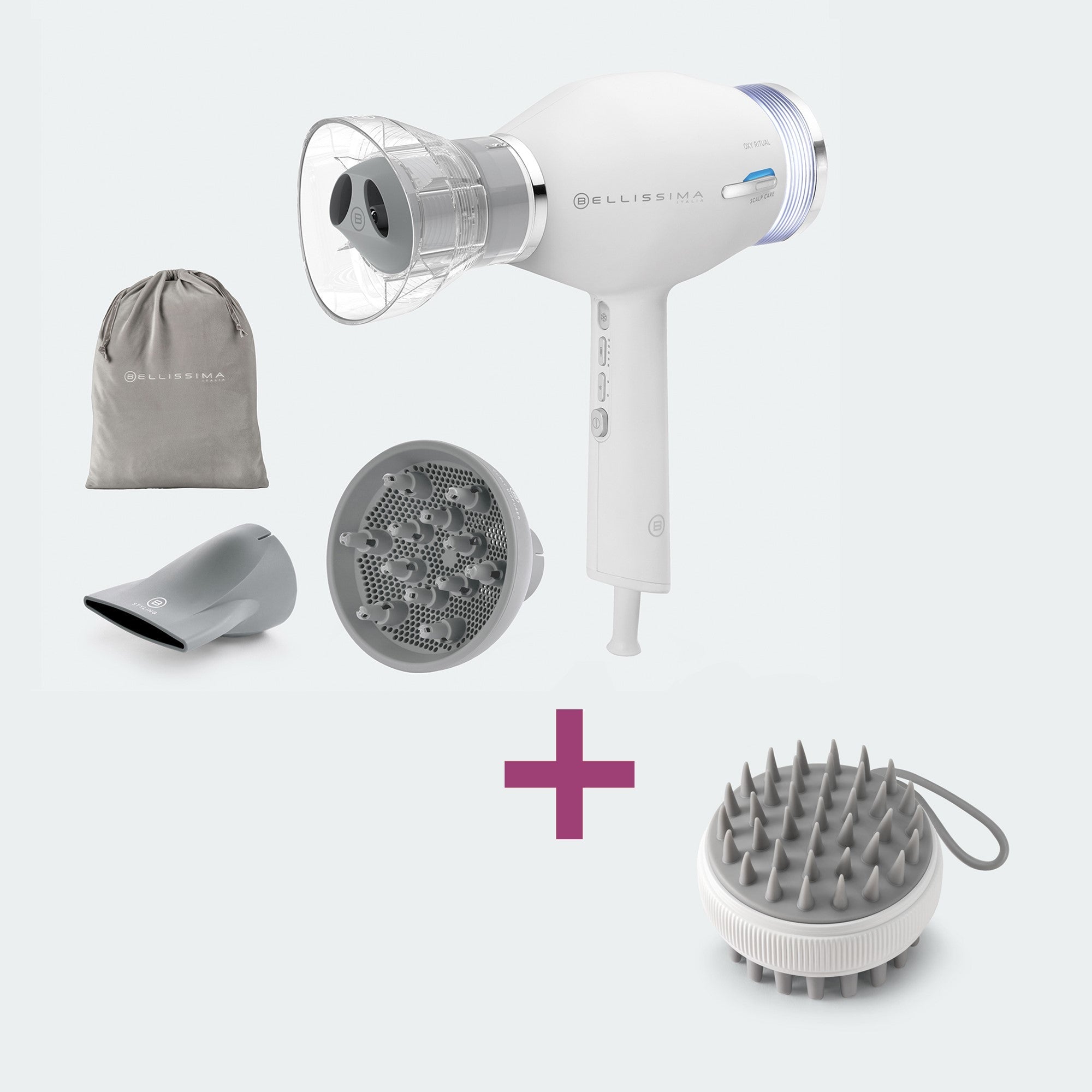 Kit asciugacapelli professionale con ossigeno attivo Oxy Ritual® e spazzola per massaggio al cuoio capelluto Scalp Care
