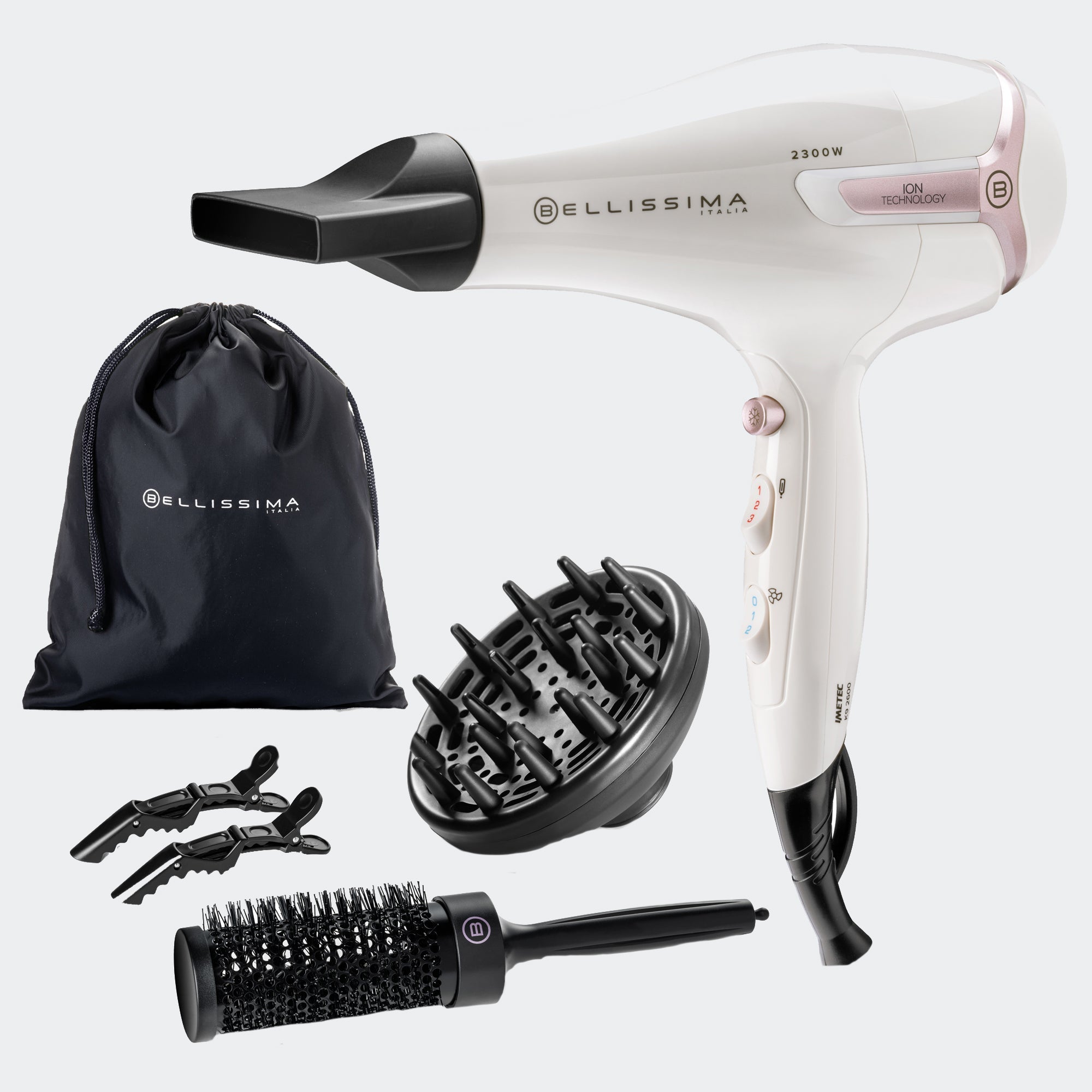 Asciugacapelli con ioni e accessori per lo styling K9 2600